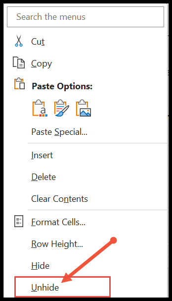 click-unhide-to-unhide-row