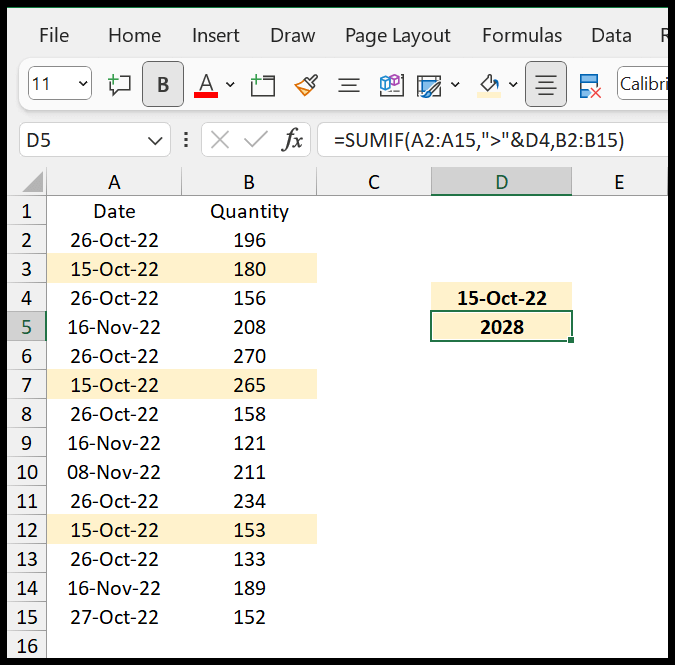 sumif-date-result
