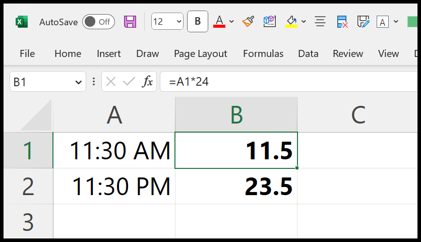 convert clock time to decimal in excel