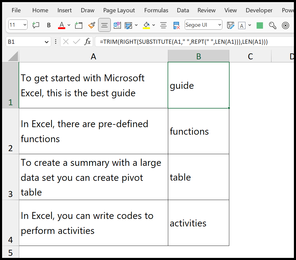 How to Extract Last Word from a Cell in Excel (Formula)