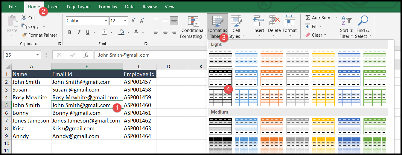 table-format-drop-down