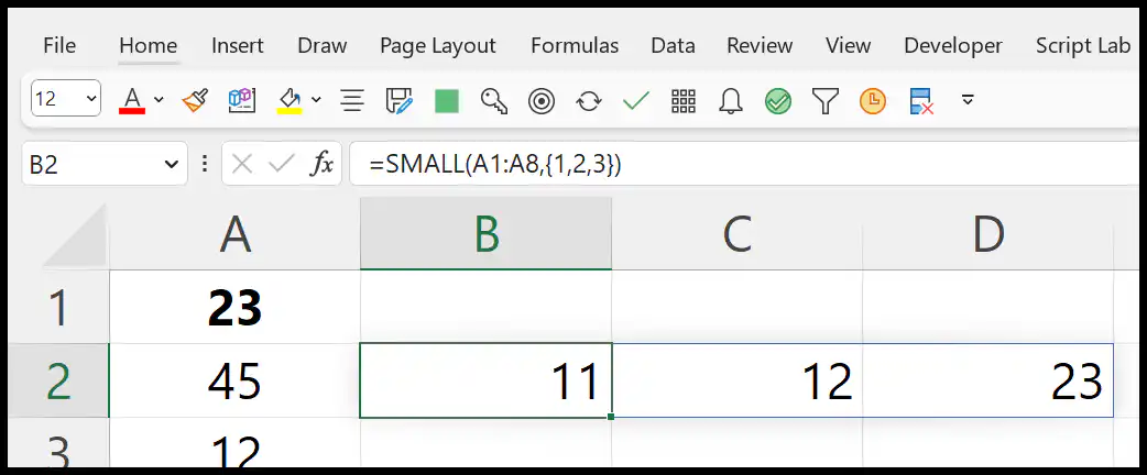 three-lowest-values-in-different-cells