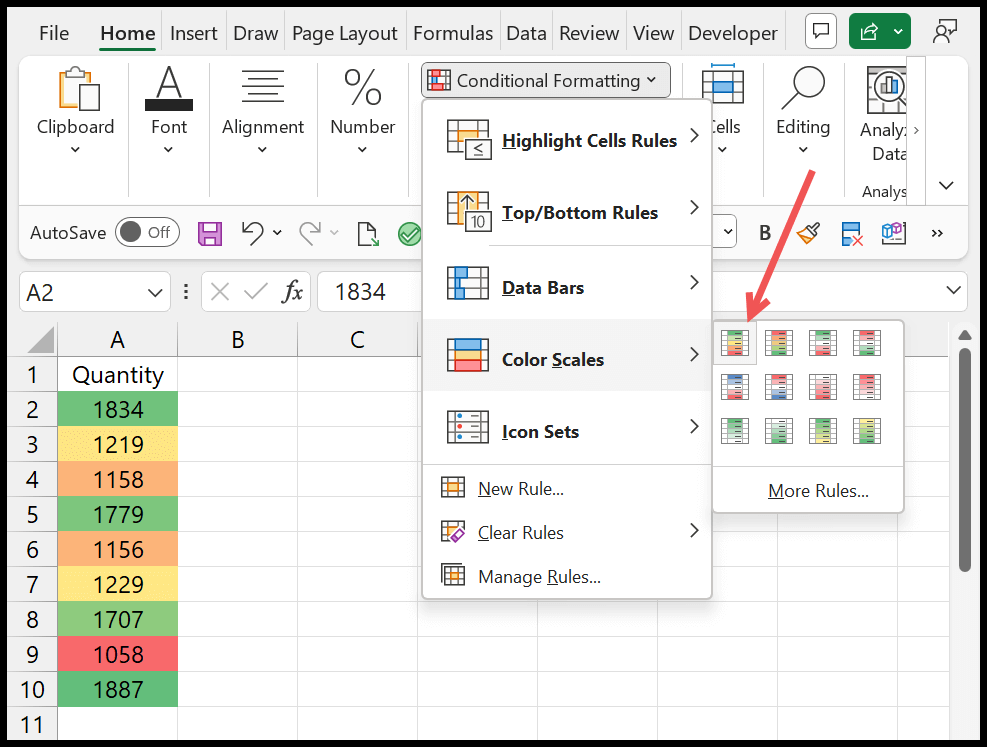 Applying Color Scales using Conditional Formatting