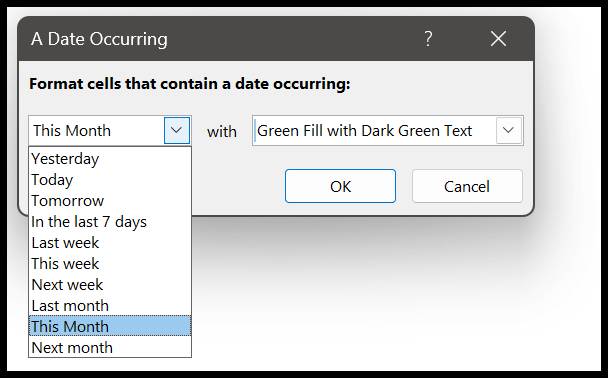 date-occurring-in-the-current-month-conditional-formatting