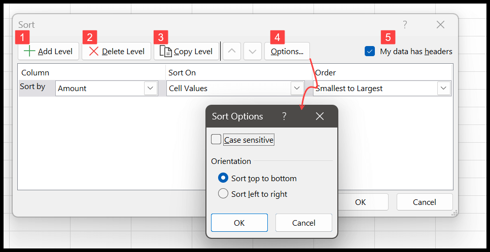 options-in-sort-dialog-box