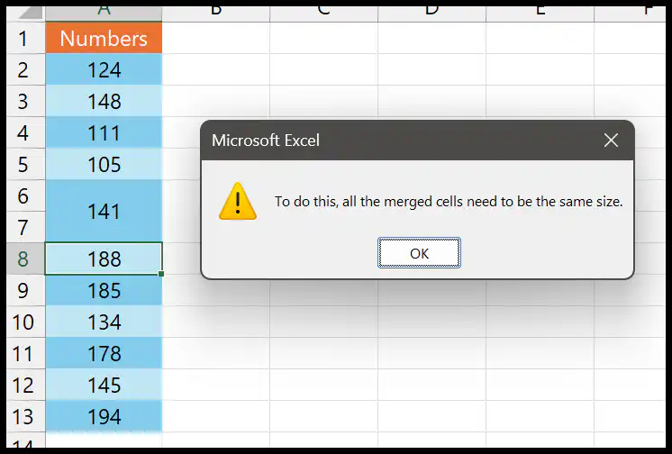 Formula in a merged cell in Excel — fill handle dragging causes merged cells error