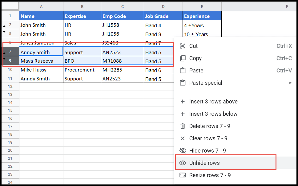 unhide-rows-using-right-click