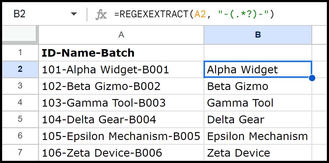 How to extract substring in google sheets