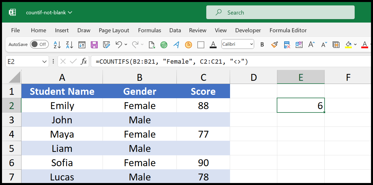 Count Cells that are Not Blank in Excel (COUNTIF)