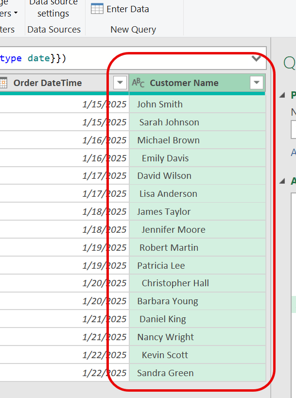 Order Date column showing only date values after removing the time portion